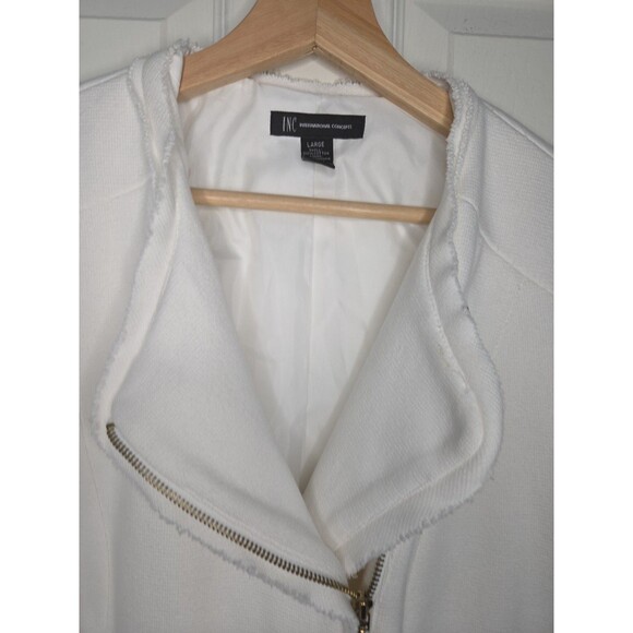 INC International Concepts Lg Women Cotton White Poly Lined Jacket Gold Zippers - Picture 3 of 11